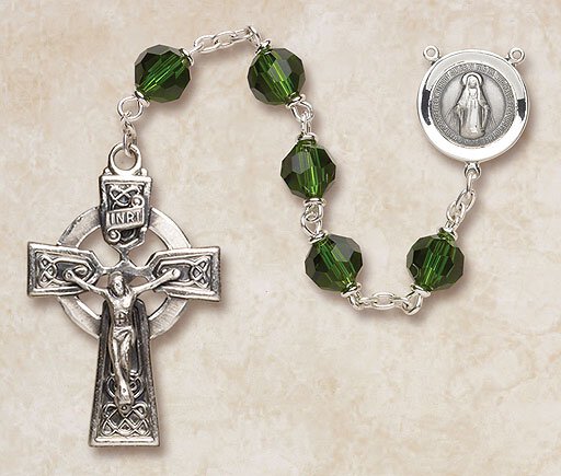 Creed Rosary Sterling Silver Celtic Cross Crucifix Centerpiece Emerald